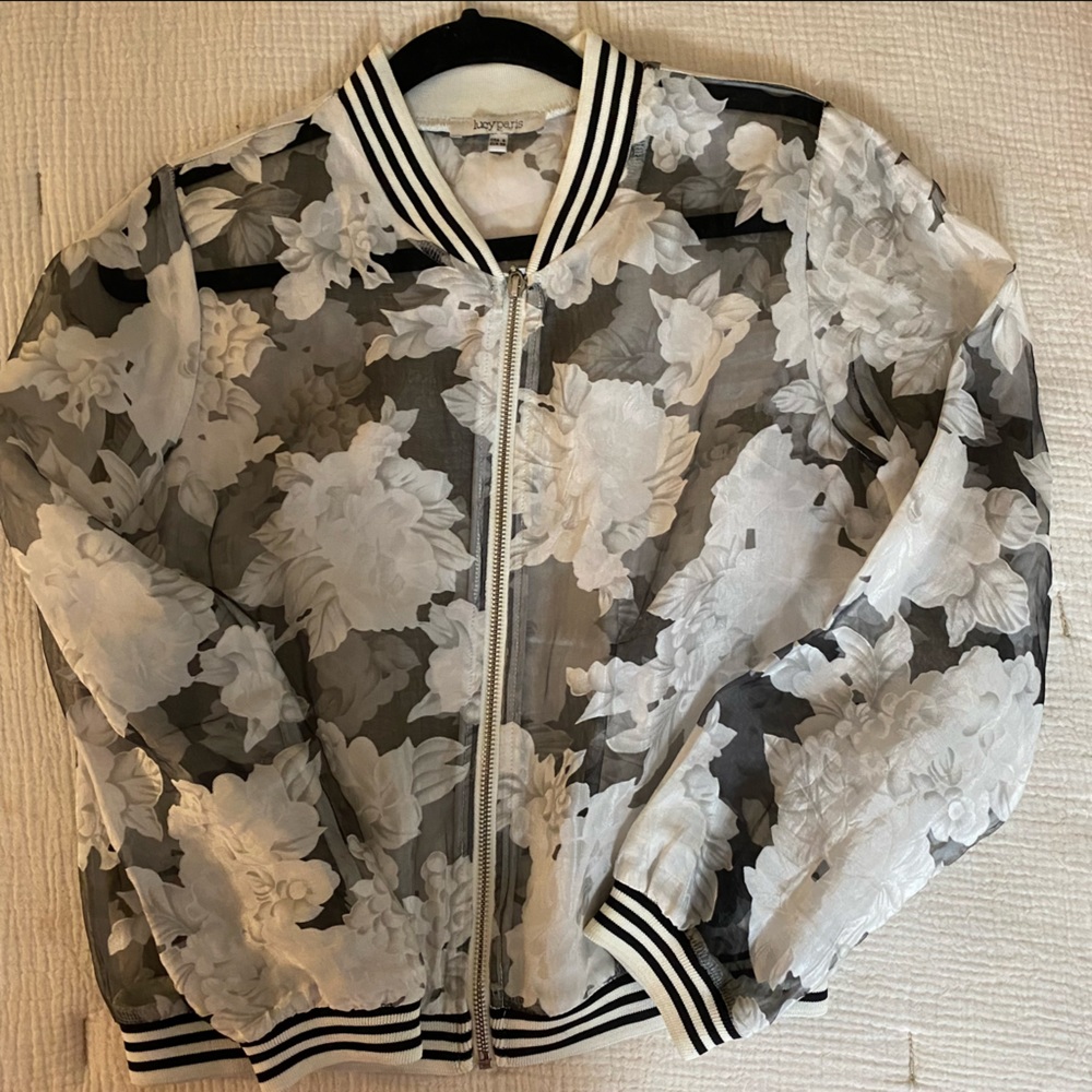 Lucy Paris Bomber Jacket  see through flower print black and white Size Small